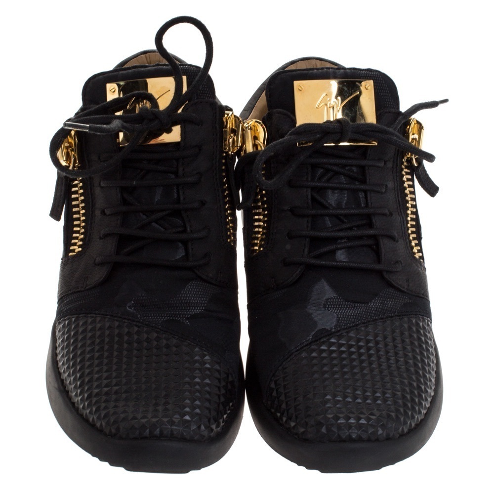 Giuseppe Zanotti Women’s Black Camo Nylon And Nubuck Mid Top Sneakers Size 42 EU